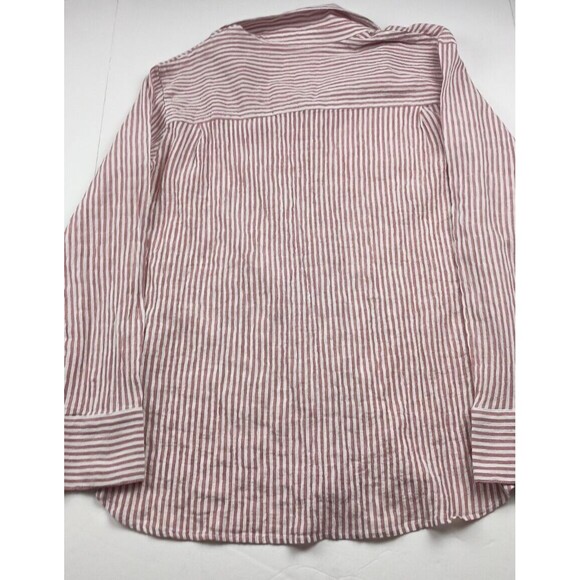Treasure & Bond Boyfriend Fit Button Down Blouse Muted Red and White Striped Sm. - Picture 2 of 10